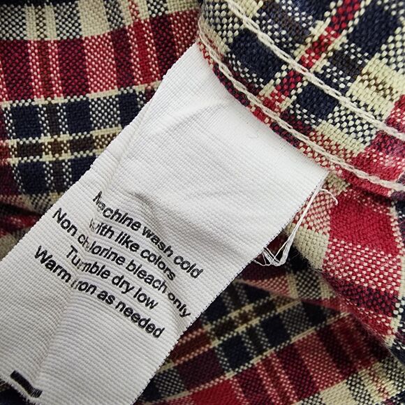 Mens Shirt Size XL Button Front Plaid Tan Red Blue Short Sleeve Collared Pocket - Picture 8 of 10